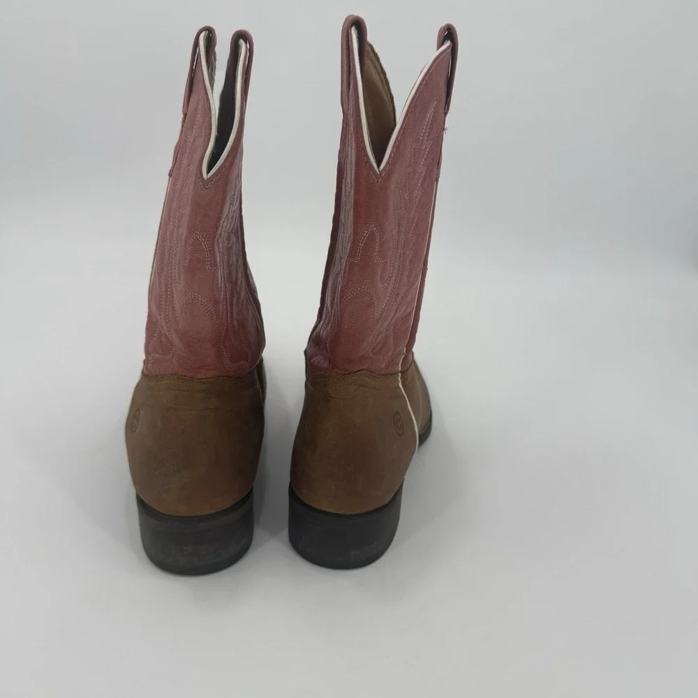 Lucky Brand Brown Pink Leather Western Cowboy Boots Women's Size 7.5 Embroidered